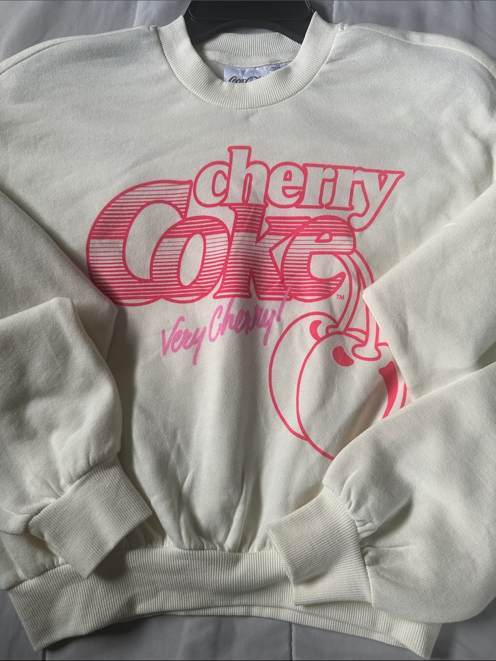 Coca Cola Cream Crewneck Sweatshirt with Pink Cherry Logo